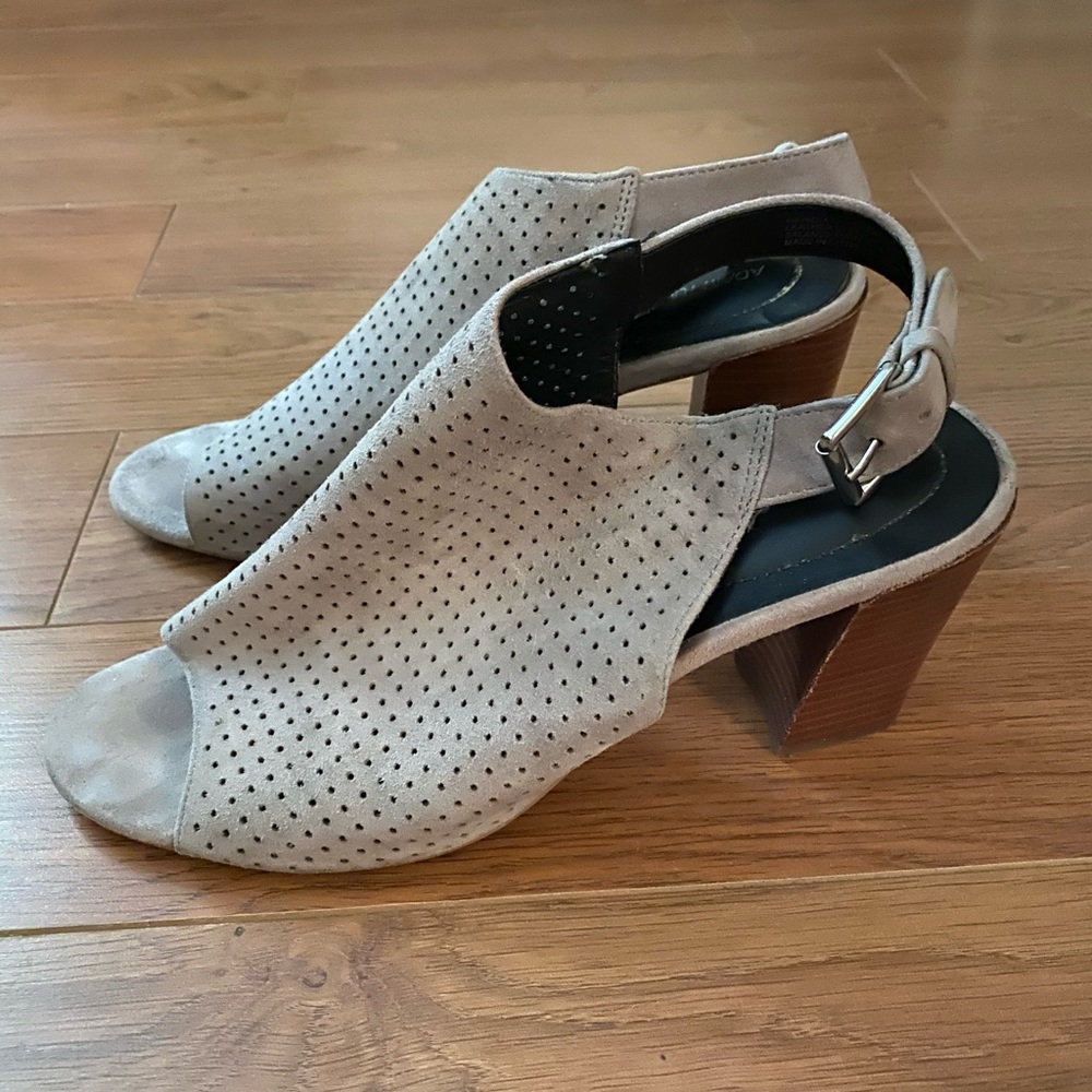 Adam Tucker Gray Suede Cutout Heels